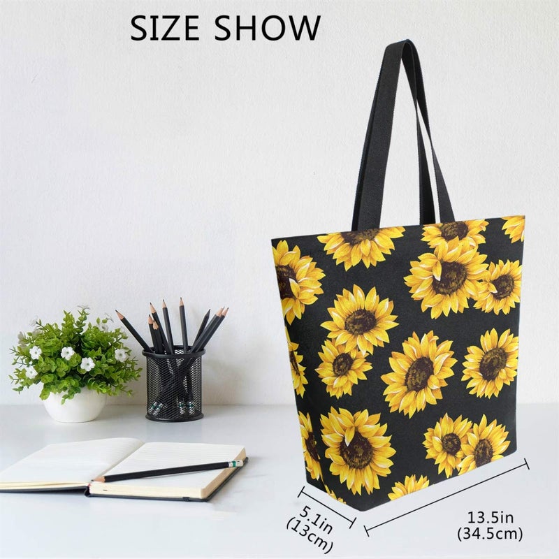 Naanle Sunflower Canvas Tote Bag Large Women Casual Shoulder Bag Handbag, Watercolor Sunflower Reusable Multipurpose Heavy Duty Shopping Grocery Cotton Bag for Outdoors. - Image 5